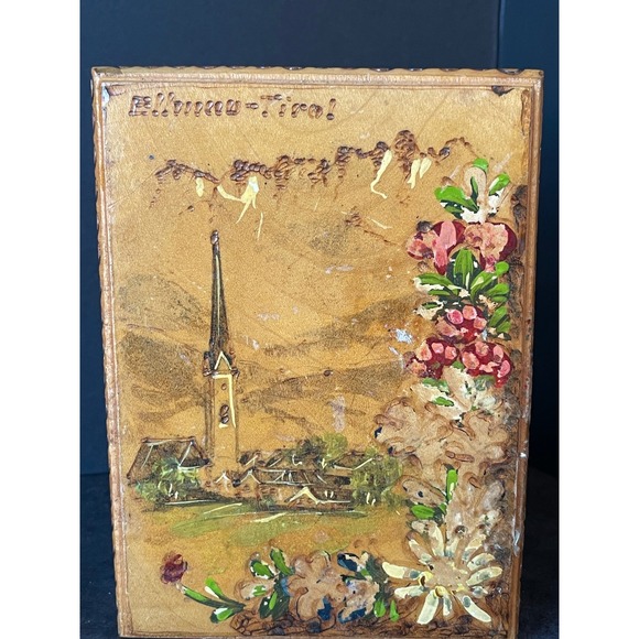 Vintage Ellmau Tirol Hand Painted Wooden Book Box Alpine Church Scene Austria - Picture 2 of 12